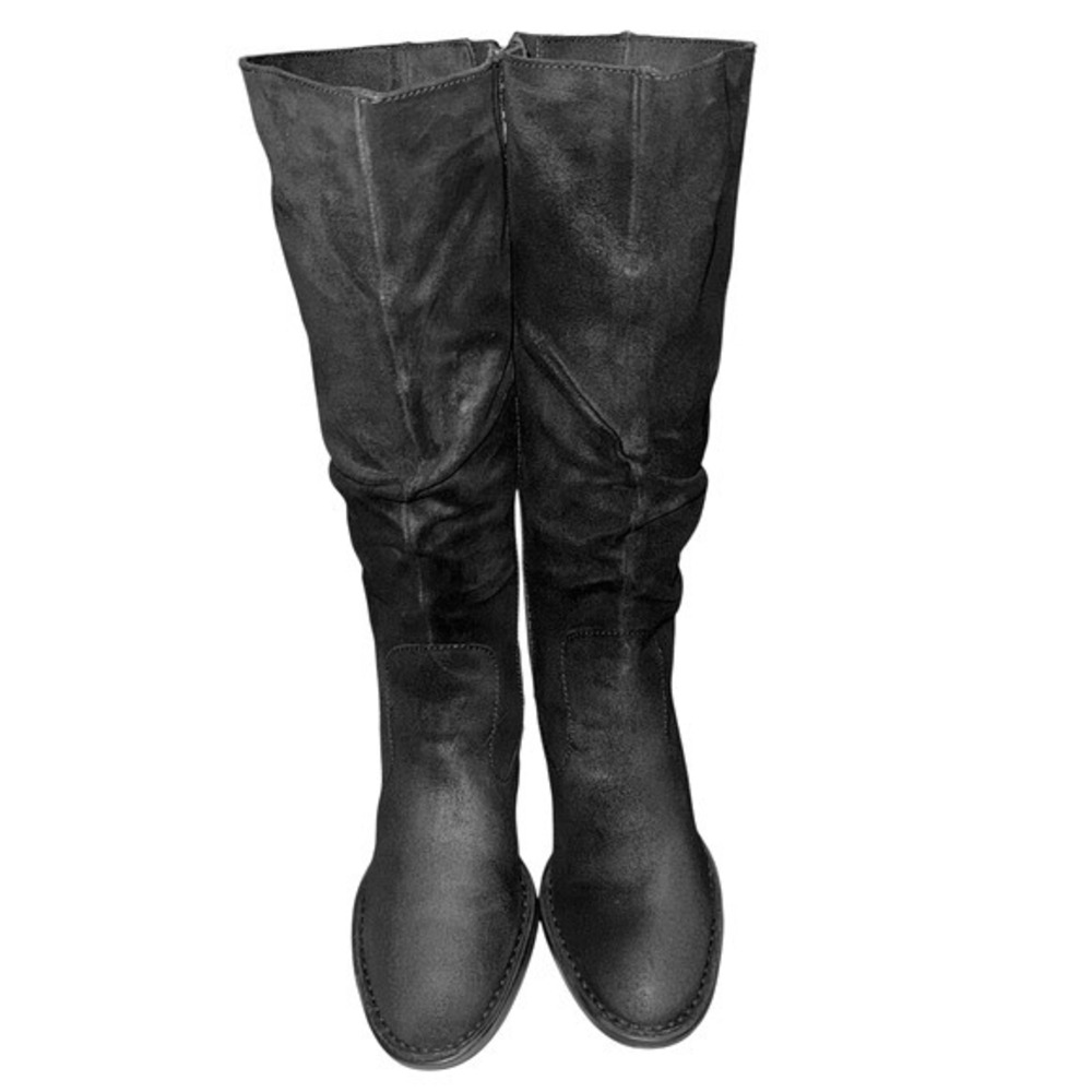 BØRN Born Black Suede Slouchy Ruched Knee Tall Boots Side Zip | Women's US 8.5M